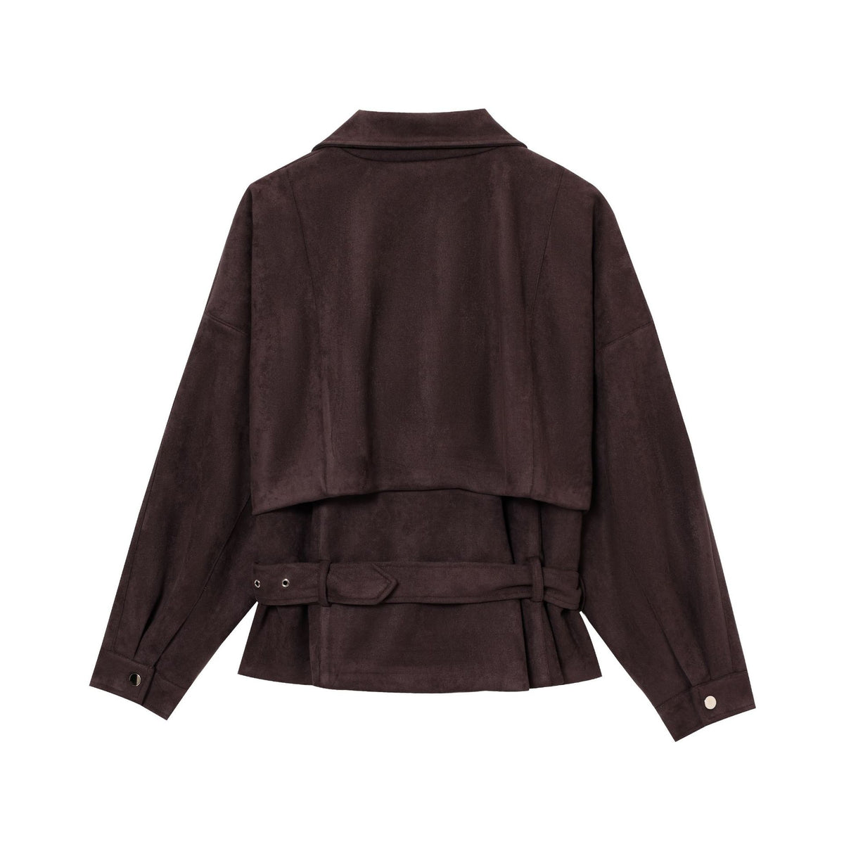 Women Short Suede Look Trench Coat with Waist Belt and Zipper Details Fashion Glam