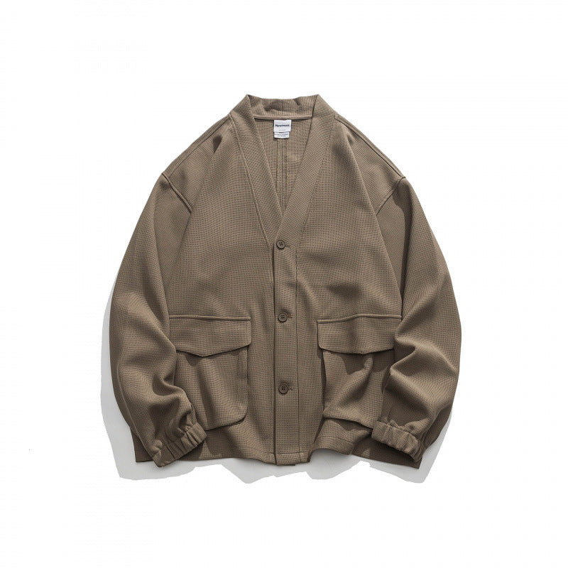 Unisex Oversize cardigan with large flap pockets and waffle texture Fashion Glam