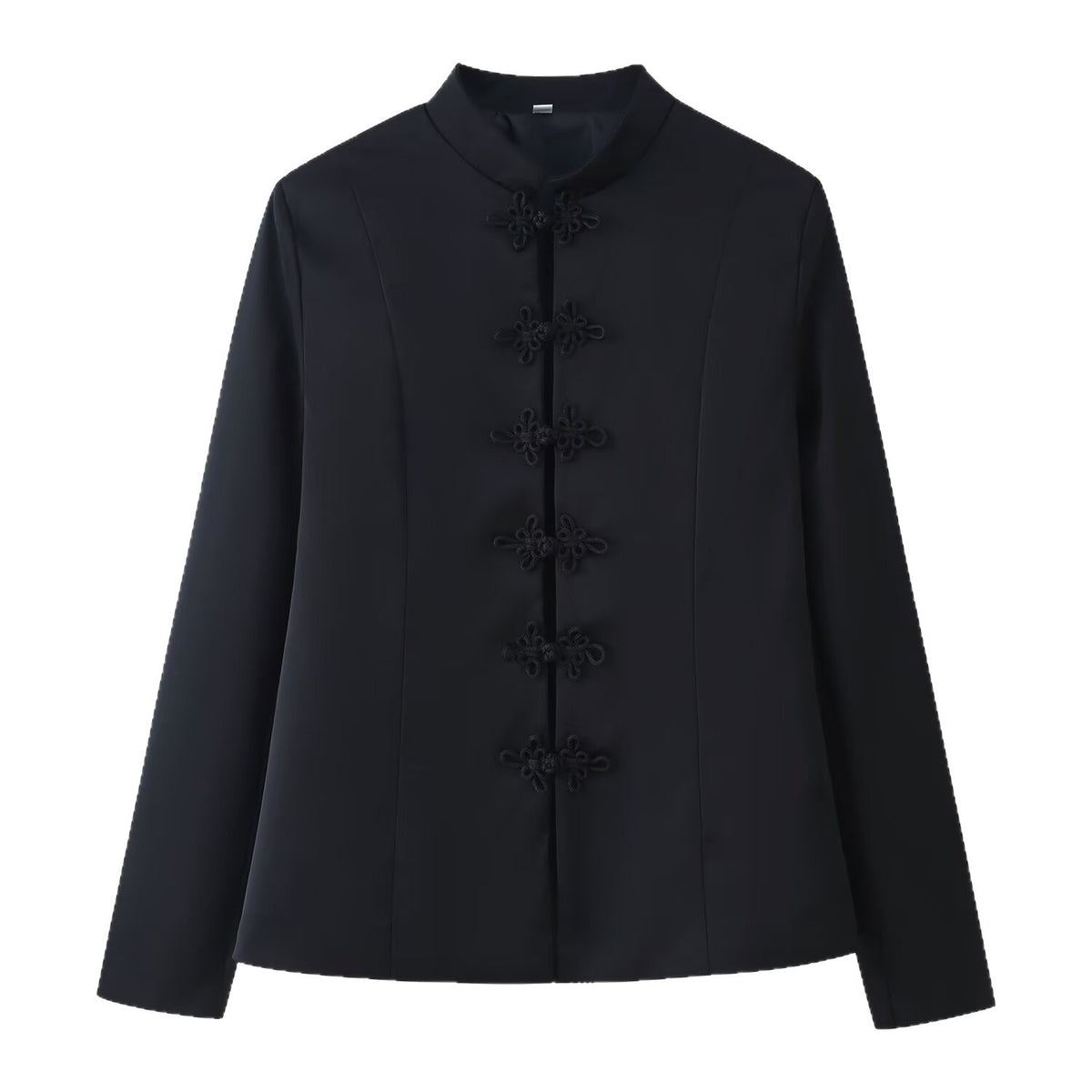 Ladies Elegant Short Jacket in Mandarin Style with Decorative Knot Closures Fashion Glam