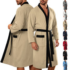 Men's lightweight cotton kimono bathrobe with waffle texture and patch pockets Fashion Glam