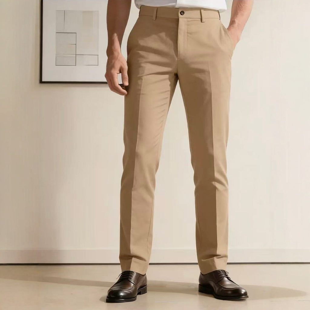 Men's slim-fit dress pants with crease, flat waistband, and stretch comfort Fashion Glam