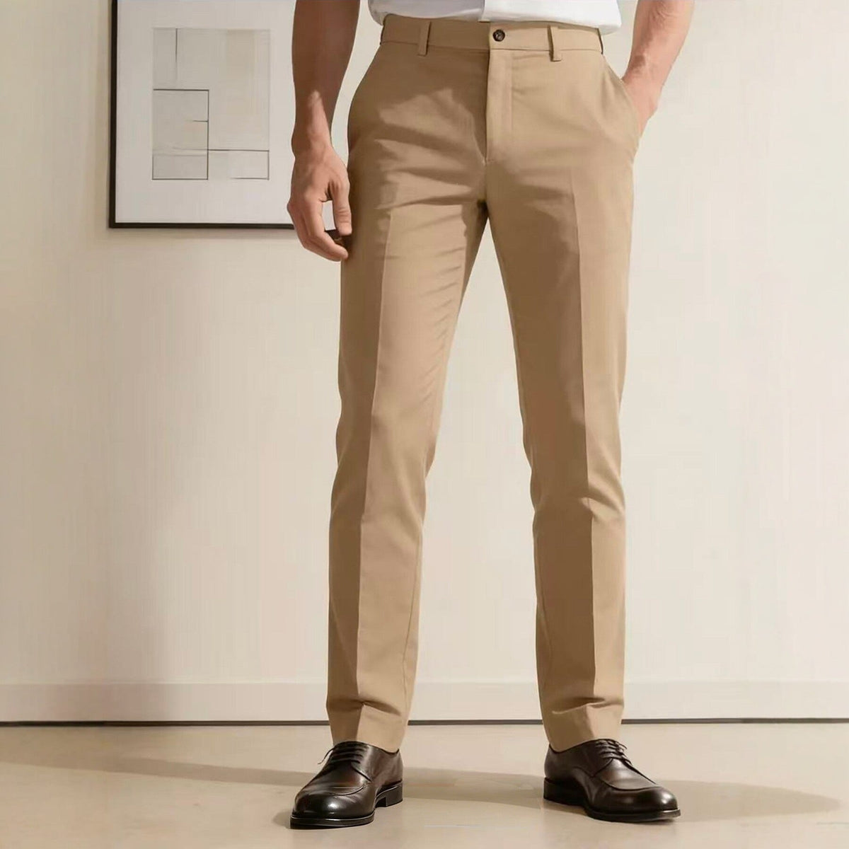 Men's slim-fit dress pants with crease, flat waistband, and stretch comfort Fashion Glam
