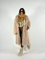 Women's Maxi Long Faux Fur Coat with Long Pile and Oversized Silhouette Fashion Glam