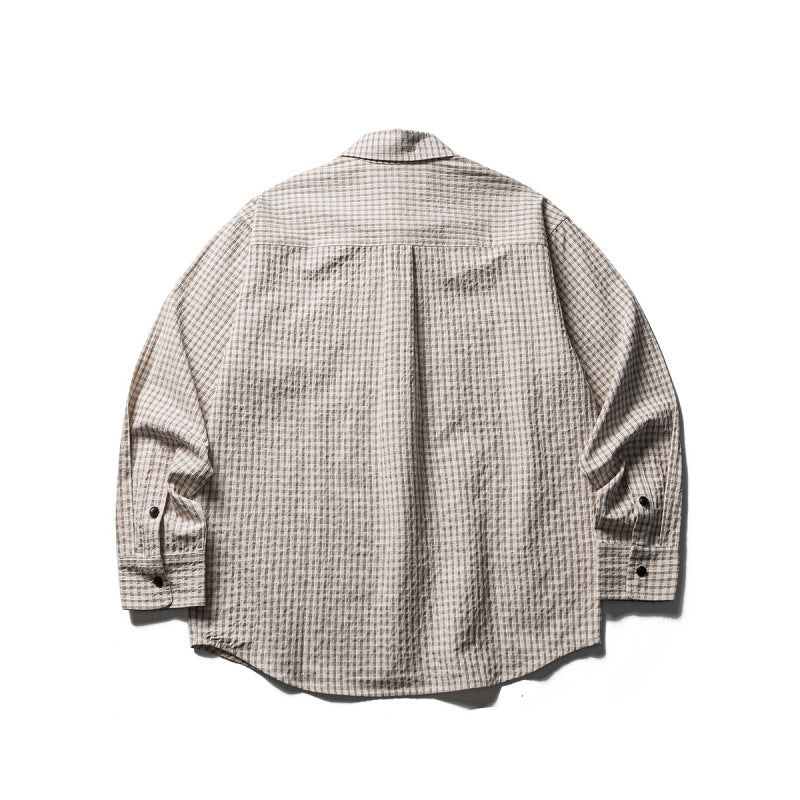 Men's Oversize Check Shirt made of textured cotton blend with chest pockets Fashion Glam