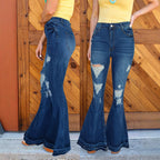 Women's high-waisted destroyed flared jeans with sculpting comfort waistband Fashion Glam