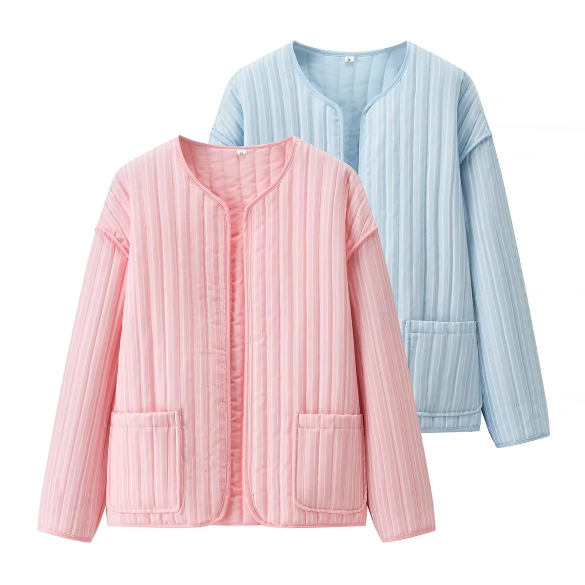 Women's Quilted Transition Jacket with Round Neckline, Light Padding and Patch Pockets Fashion Glam