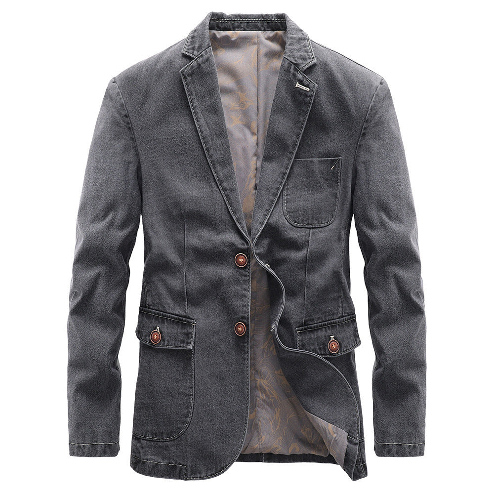 Men's Light Denim Blazer with Patches Fashion Glam