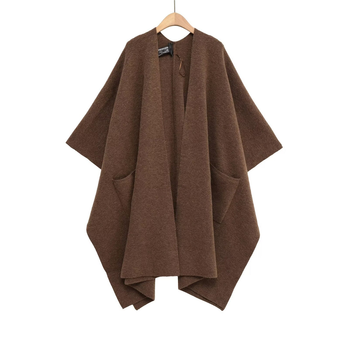 Women's Oversized Knit Poncho with Pockets and Asymmetric Hem Fashion Glam