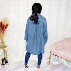 Women's Oversized Denim Shirt Jacket with Flap Pockets and Extended Cut Fashion Glam