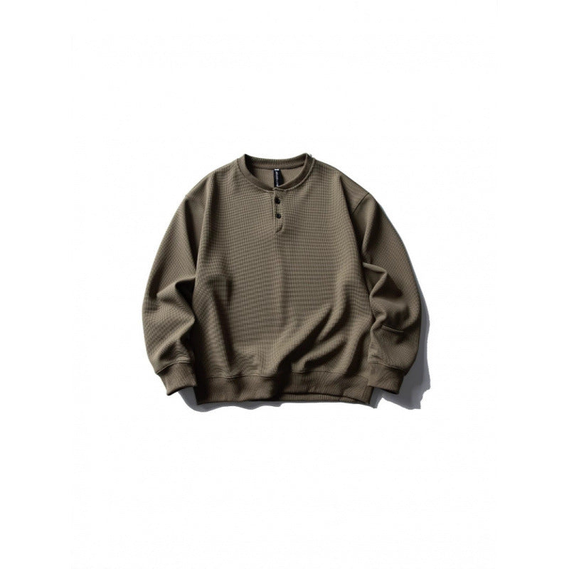 Unisex Waffle Knit Henley Sweatshirt in Oversize Cut with Button Placket Fashion Glam