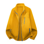 Men's fleece jacket with high stand-up collar, multiple zip pockets, and ergonomic raglan cut Fashion Glam