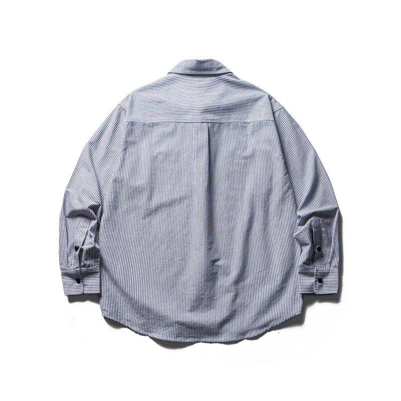 Men's Oversized Shirt in Worker Style with Pinstripes and Chest Pockets Fashion Glam