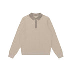 Unisex fine knit polo sweater with Henley button placket and ribbed cuffs Fashion Glam