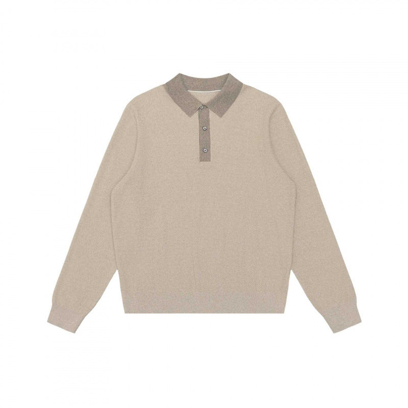 Unisex fine knit polo sweater with Henley button placket and ribbed cuffs Fashion Glam