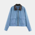 Women's short cord jacket with leather collar and flap pockets Fashion Glam