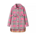 Women Oversize Checked Shirt Jacket with Applied Flap Pockets and Extended Hem Fashion Glam