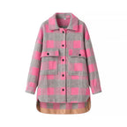 Women Oversize Checked Shirt Jacket with Applied Flap Pockets and Extended Hem Fashion Glam