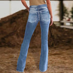 Women High-Waist Bootcut Jeans with sculpting seam design and light vintage finish Fashion Glam