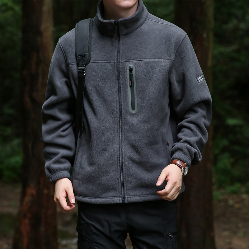 Men's fleece outdoor jacket with full zip, high collar, and water-repellent zip pocket Fashion Glam