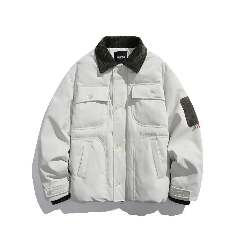 Unisex Padded Overshirt Jacket in Boxy Cut with Cord Collar and Flap Pockets Fashion Glam
