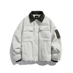 Unisex Padded Overshirt Jacket in Boxy Cut with Cord Collar and Flap Pockets Fashion Glam