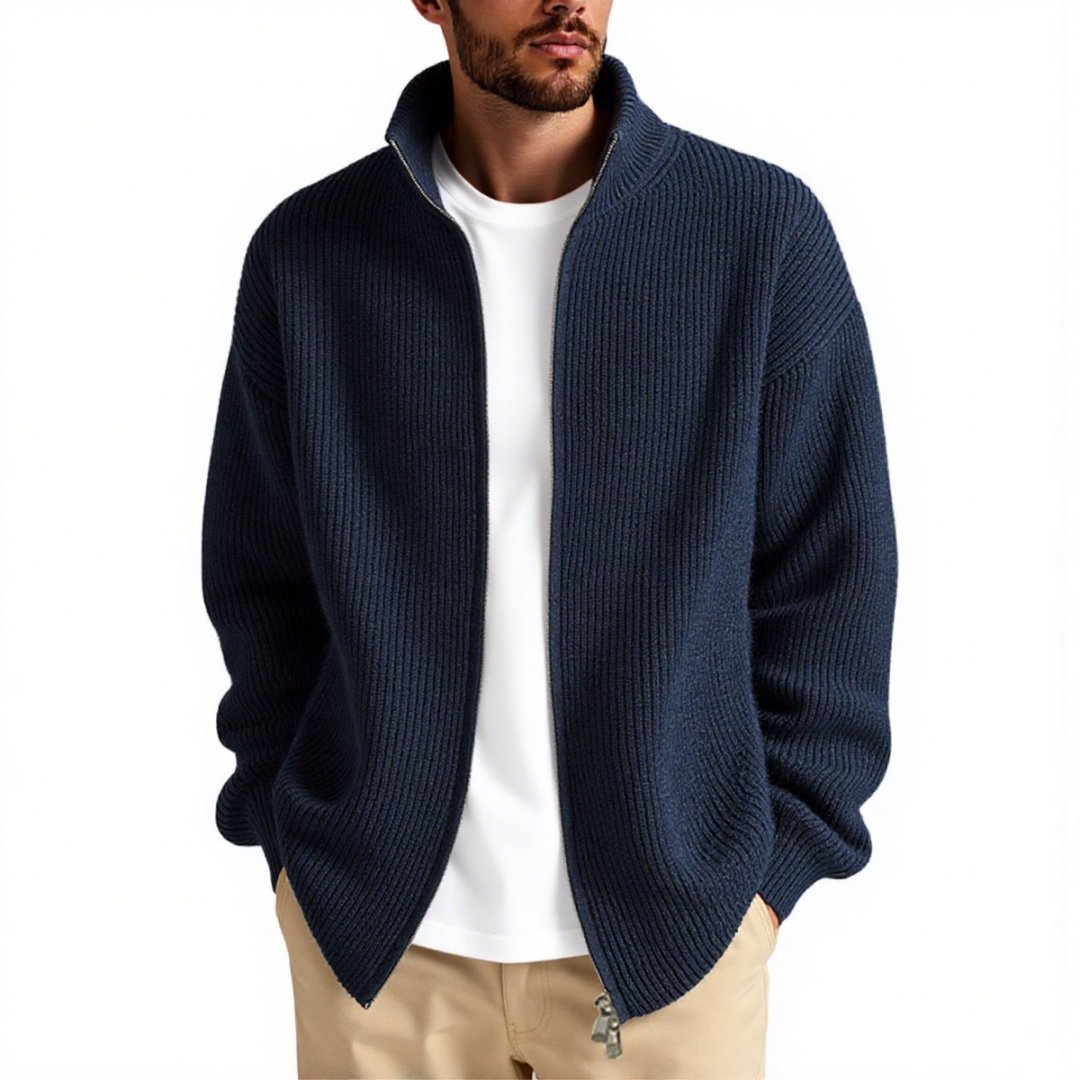 Men's cardigan with high collar and practical zipper Fashion Glam