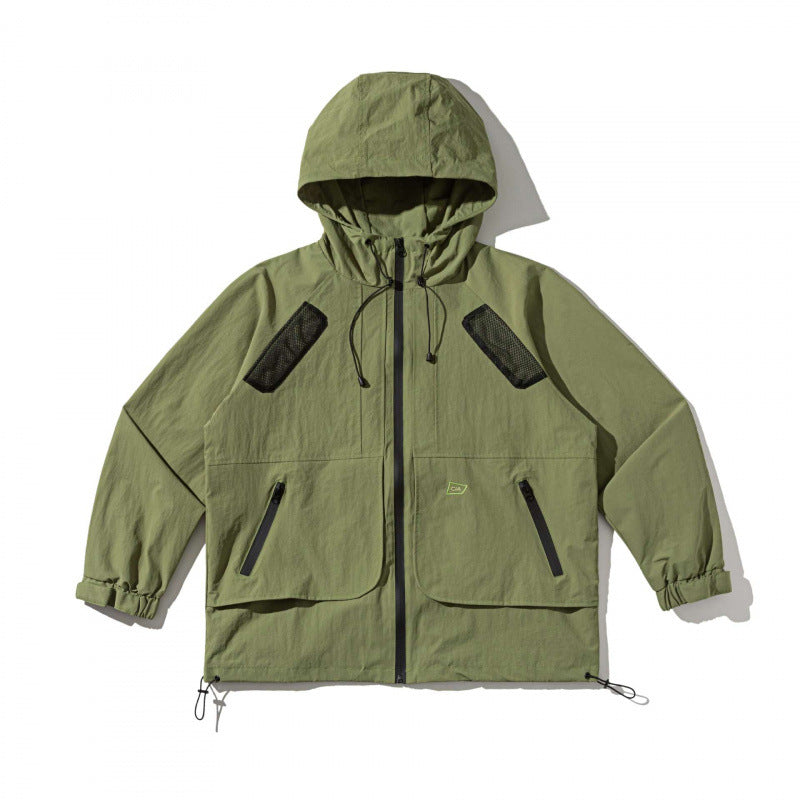 Unisex Technical Oversized Hooded Jacket with Mesh Ventilation Zones, Zipper and Drawstring Fashion Glam