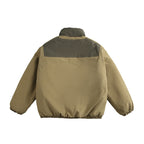 Unisex Boxy padded stand-up collar jacket with contrast panels, vertical chest zippers, and large flap pockets Fashion Glam