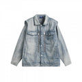 Unisex Boxy Denim Jacket with Double Chest Zipper, Flap Pockets and Straight Hem Fashion Glam