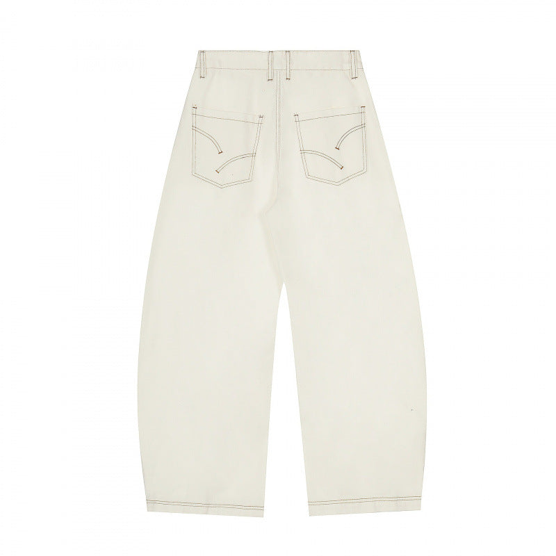 Women Wide Cropped Balloon Jeans with High Waist and Visible Contrast Stitching Fashion Glam
