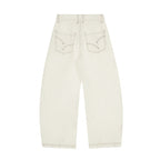 Women Wide Cropped Balloon Jeans with High Waist and Visible Contrast Stitching Fashion Glam