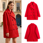Women's short coat in peacoat style with double-breasted closure and applied flap pockets Fashion Glam