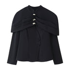 Women's cape blazer with double capelet, stand-up collar and fitted silhouette Fashion Glam