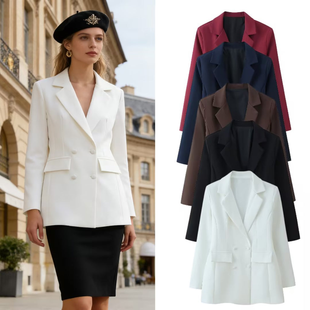 Women's tailored double-breasted blazer with patch pockets and Viennese seams Fashion Glam