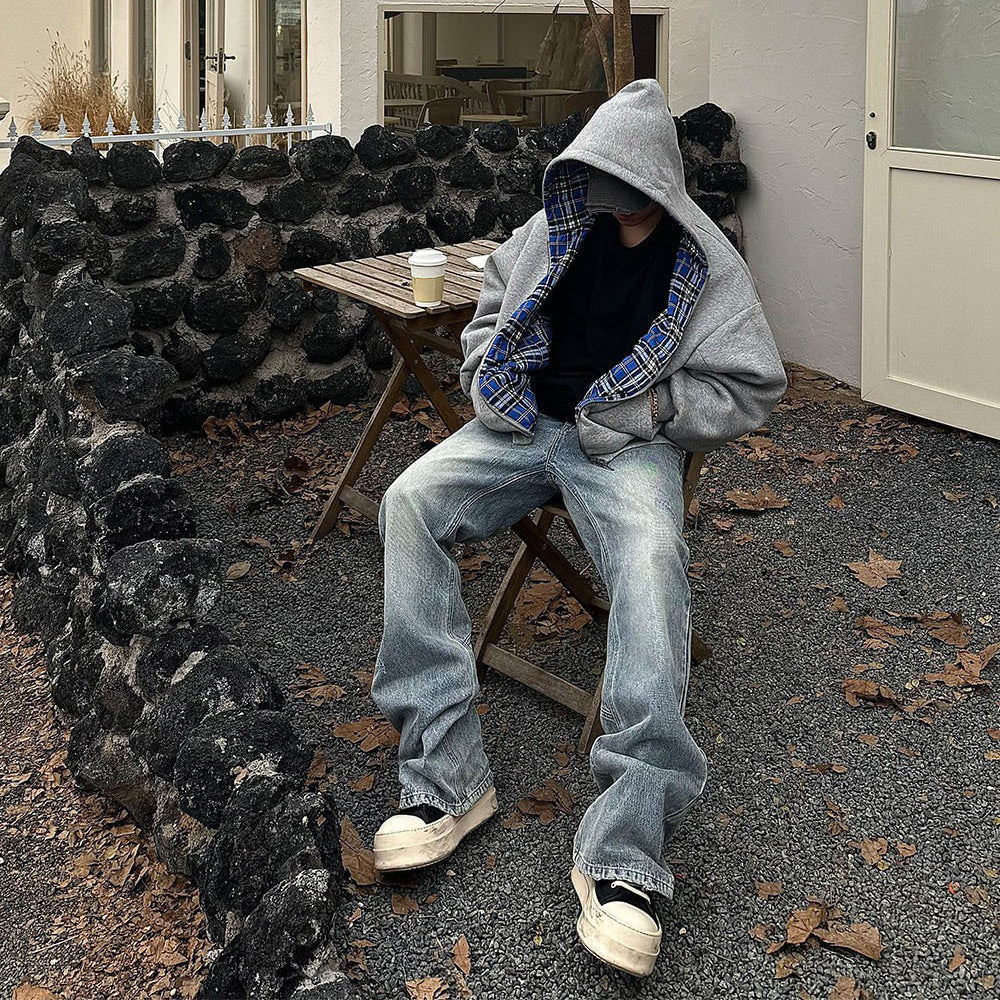 Men's padded hoodie with checked lining and full zip Fashion Glam