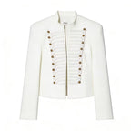 Women's Short Blazer with Military Frog Decoration and Stand-Up Collar Fashion Glam