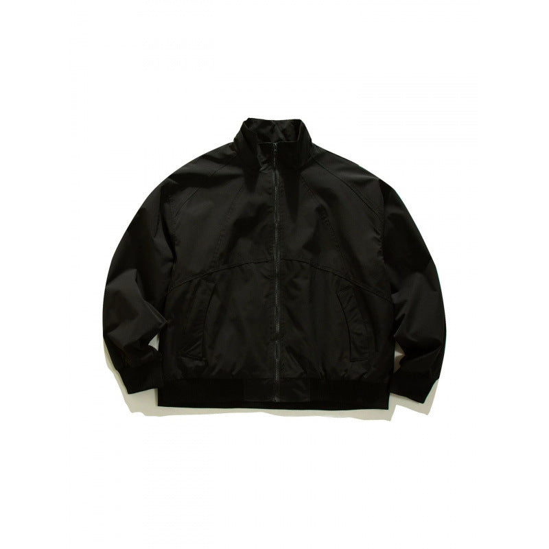 Men's Lightweight Boxy Training Jacket with Stand-Up Collar, Raglan Sleeves and Ribbed Hem Fashion Glam