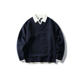 Unisex Oversize Knit Sweater with Contrast Polo Collar and V-Neck Fashion Glam