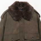 Women's short jacket in pilot bomber style with faux fur shawl collar Fashion Glam