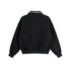 Unisex Oversized Sweatshirt with inset check shirt collar and half zipper Fashion Glam