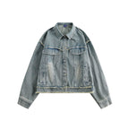 Unisex Boxy-Denim Jacket with frayed hem edges, flap pockets and vintage wash Fashion Glam