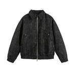 Men's leather-like blouson with shirt collar, two-way zipper, and elastic hem Fashion Glam
