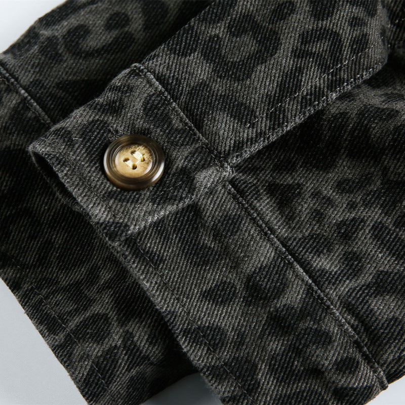 Men's Loose Boxy Jacket with Leopard Print, Full Zip and Elastic Hem Fashion Glam