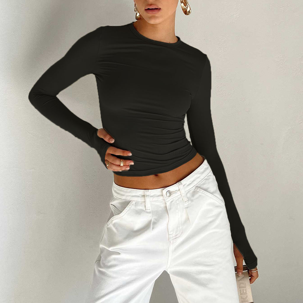 Women's Fitted Crop Long Sleeve with Thumb Holes Fashion Glam