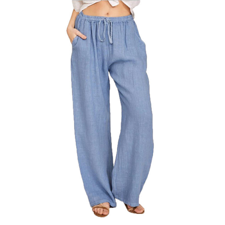 Women's Lightweight Linen Pants with Wide Leg, Elastic Waistband, and Side Pockets Fashion Glam