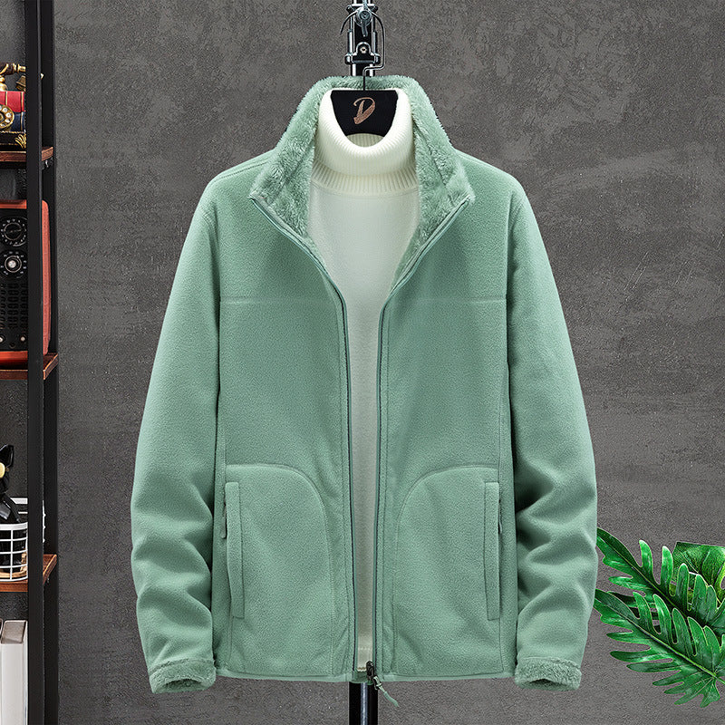 Women Cozy Fleece Jacket with Teddy Lining, Stand Collar and Two Zip Pockets Fashion Glam