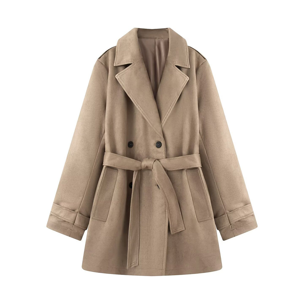 Women's short trench coat in suede-look velvet with tie belt Fashion Glam