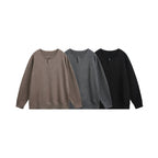 Unisex Oversize fine knit pullover with short Henley closure and structured mélange quality Fashion Glam