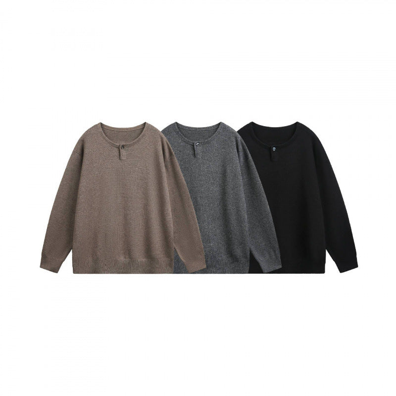 Unisex Oversize fine knit pullover with short Henley closure and structured mélange quality Fashion Glam