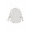Unisex Oversize Linen Blend Shirt with Textured Stripes, Kent Collar and Rounded Hem Fashion Glam